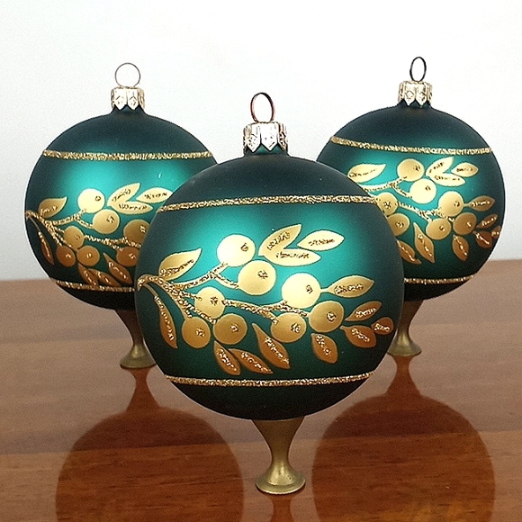 Hand blown glass ball ornaments Czech Republic set of three - Picture 4 of 6